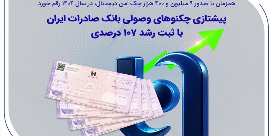 پیشتازی چکنوهای وصولی بانک صادرات ایران با ثبت رشد 107 درصدی
